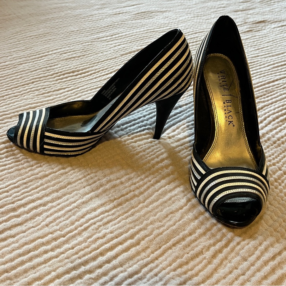 WHBM patent leather open toe heels